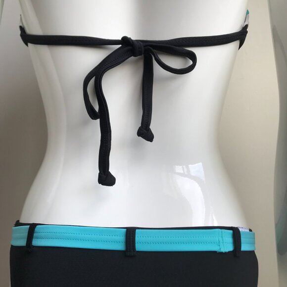 Billabong BLUE CRUSH era Vintage bikini D cup black belted halter top set RARE - Picture 4 of 7